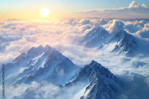 Majestic Mountain Range with Sunrise and Cloud Cover