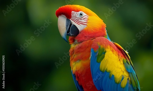 Vibrant Rainbow Macaw Parrot Close-Up with Blurred Green Background, Detailed Feathers and Colors, Tropical Bird in Natural Environment, Exotic Wildlife, Generative AI