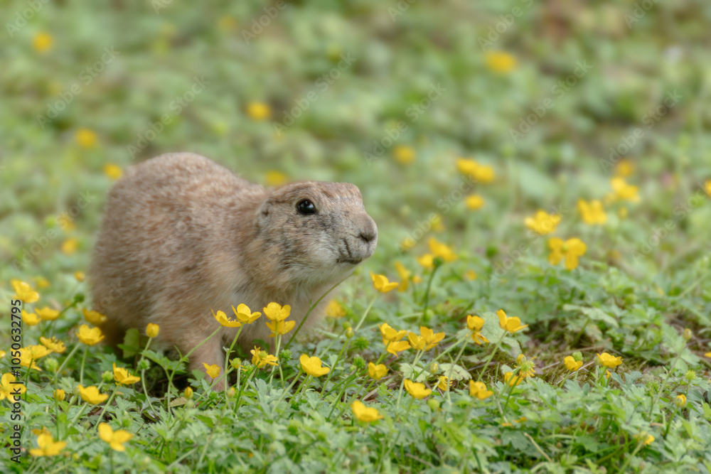 Portrait of a prairie dog on a flower meadow Portrait of a prairie dog on a flower meadow