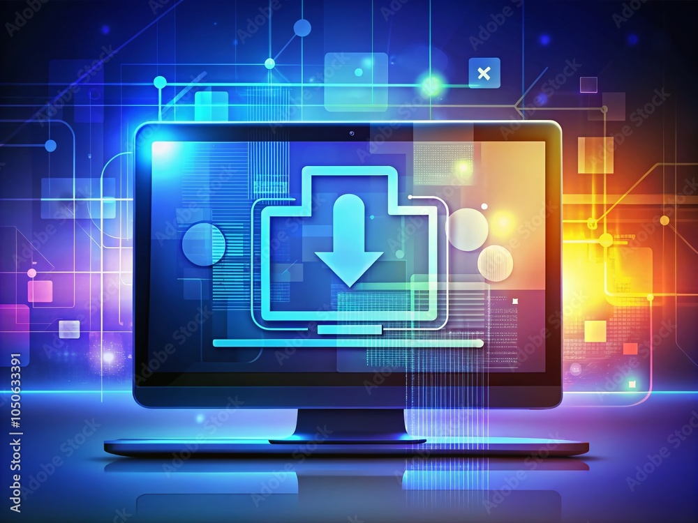 Downloading Process on Computer Screen - Software Interface in Flat Style for Modern Tech Visuals Downloading Process on Computer Screen - Software Interface in Flat Style for Modern Tech Visuals