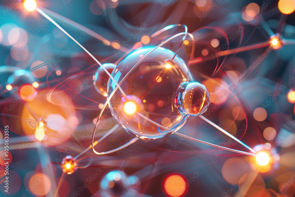 This vibrant illustration captures atomic structures with electrons orbiting, highlighting the dynamic interactions at the molecular level in a stunning digital format This vibrant illustration captures atomic structures with electrons orbiting, highlighting the dynamic interactions at the molecular level in a stunning digital format