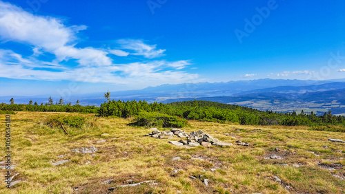 Panorama of the mountains in the Beskid Żywiecki view from Pilsko
