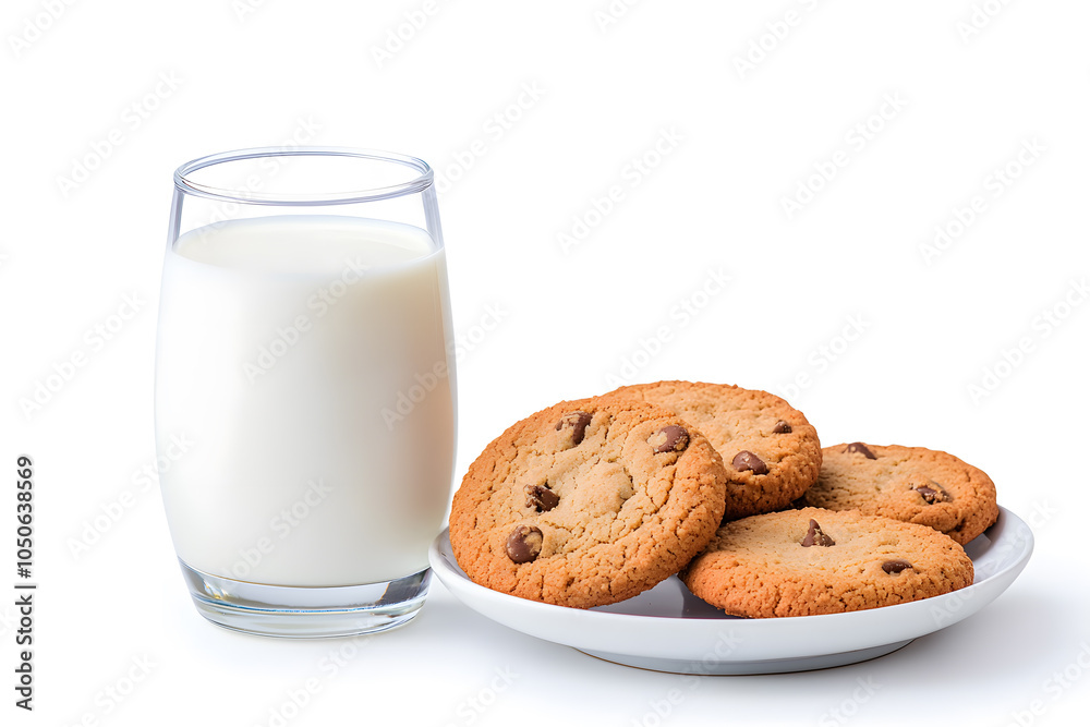 Glass of milk and cookies isolated on white background Glass of milk and cookies isolated on white background