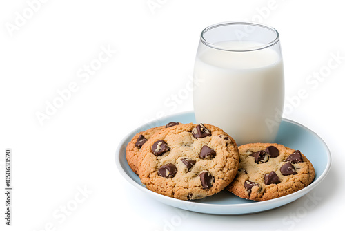 Glass of milk and cookies isolated on white background