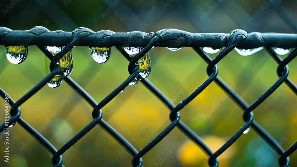 Raindrops cling to a chain-link fence after a recent shower Raindrops cling to a chain-link fence after a recent shower