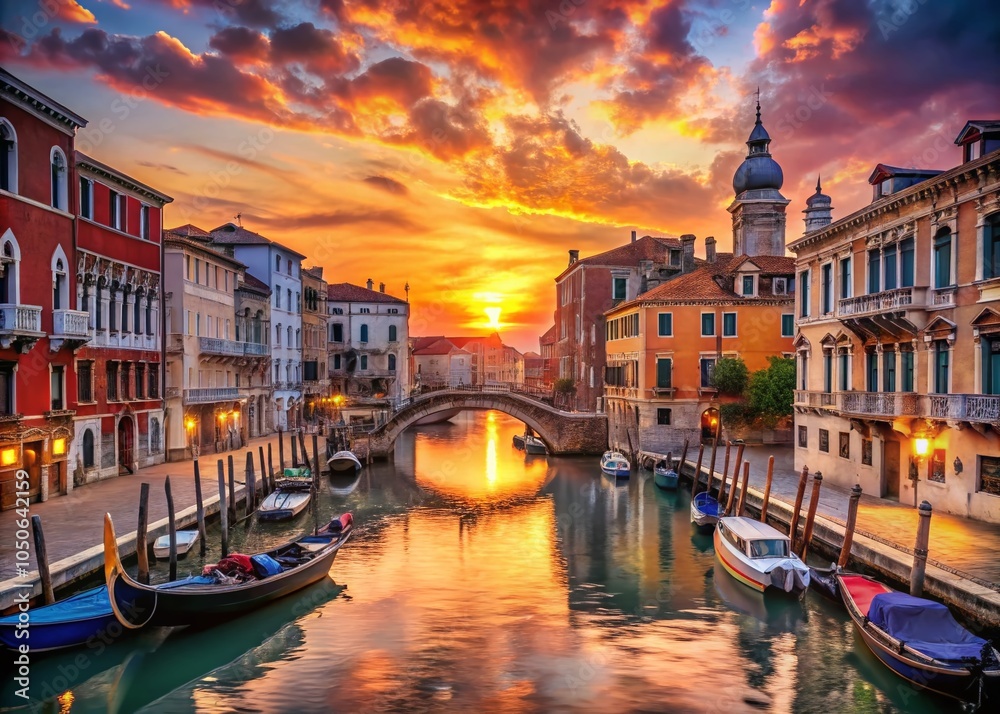 Obraz premium Evening Venice: Serene Canals and Vibrant Sky Reflections