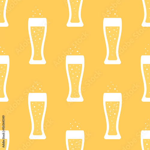 Beer vector seamless pattern. Minimal glasses on yellow background. Best for textile, wallpapers, wrapping paper, package and bar decoration.