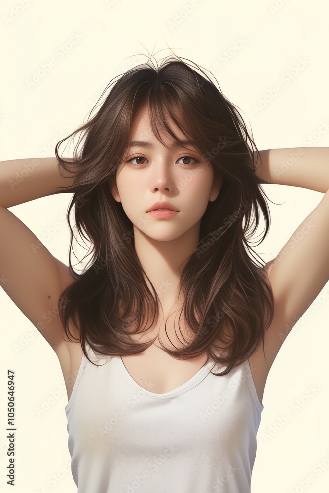 Cute girl in a tank top with wolf haircut ideas Cute girl in a tank top with wolf haircut ideas