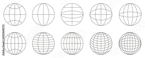 World globe grids icon set, Earth longitude and latitude line, set Earth globe hemispheres, linear striped globes