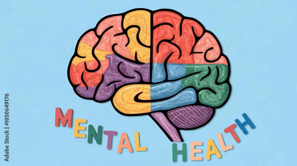 Colorful brain illustration representing mental health awareness. Colorful brain illustration representing mental health awareness.