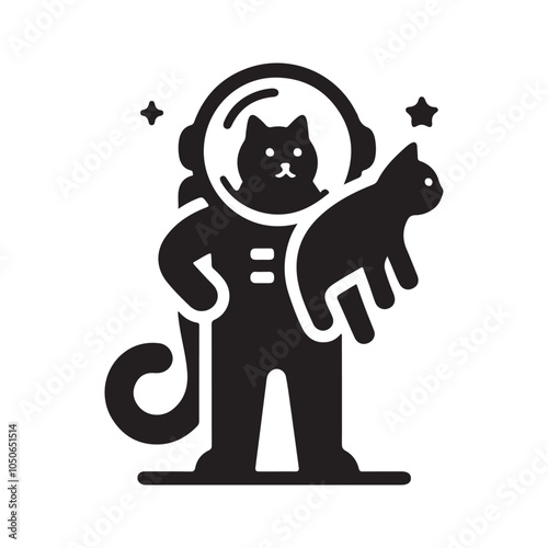 Astronaut Space Cat Silhouette Vector Illustration – Unique Designs for Outer Space Art