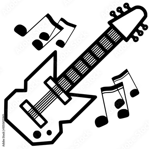 Vector Illustration of Guitar with music note