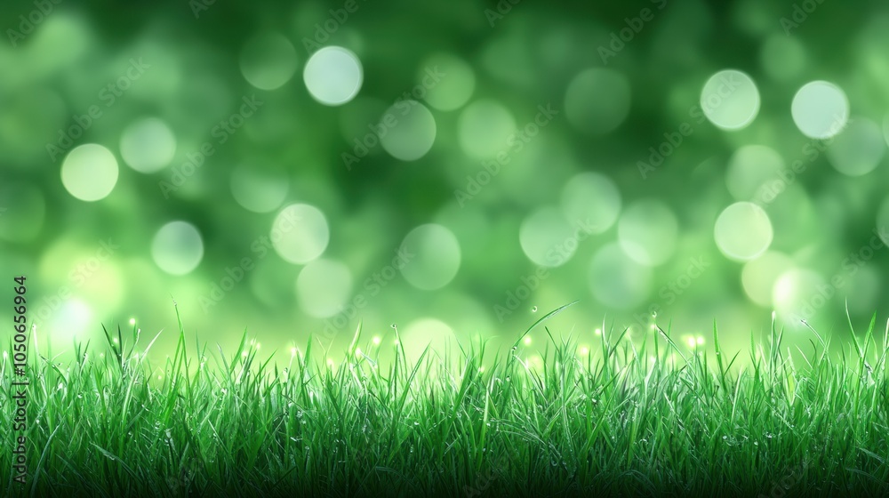Obraz premium Lush green grass with a dreamy bokeh background creates a serene and refreshing scene, AI