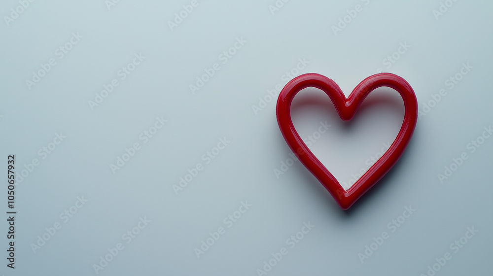Red heart-shaped object on a light gray background Red heart-shaped object on a light gray background
