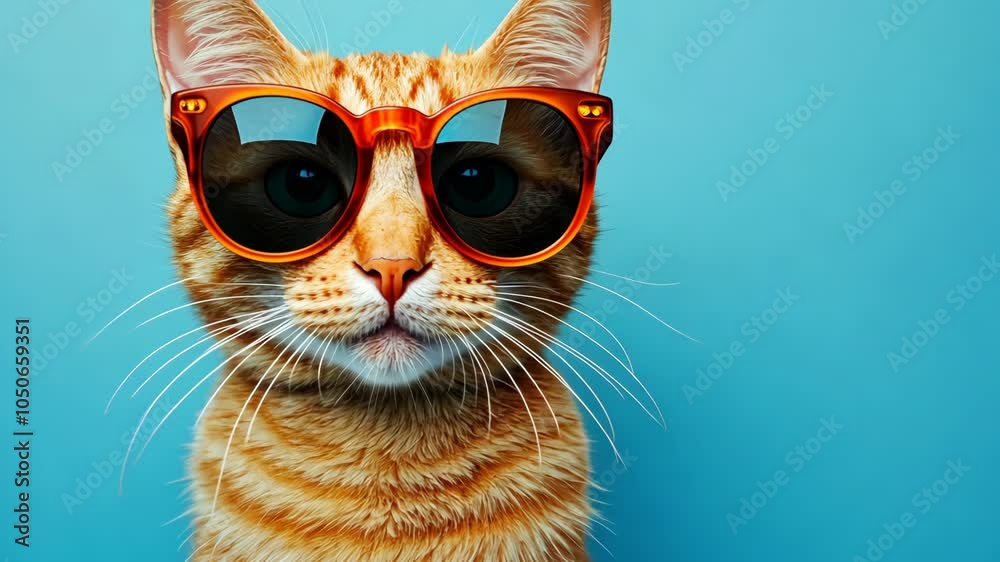 A cool cat wearing sunglasses looks directly at the camera A cool cat wearing sunglasses looks directly at the camera