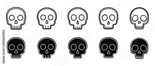 Icon set of flat head skull. Caartoon skeleton icons. Human Skull icon, Cartoon Skull head Icon. Skull head icon vector illustration in transparent background.  photo