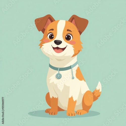 Cheerful dog sitting with a big smile in cartoon illustration photo