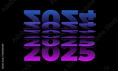 Passing into New Year 2025 Flip text effect isolated on black background, Folding or turning paper effect 2025 Vector Illustration graphic, new year figures typography in smooth gradient blue-purple