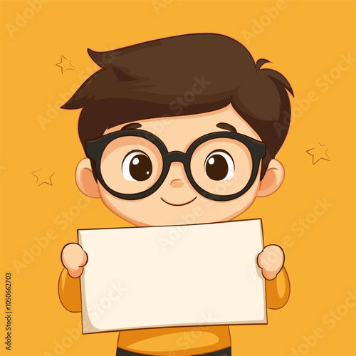 vector flat style boy holding big white sheet white background .Generative AI