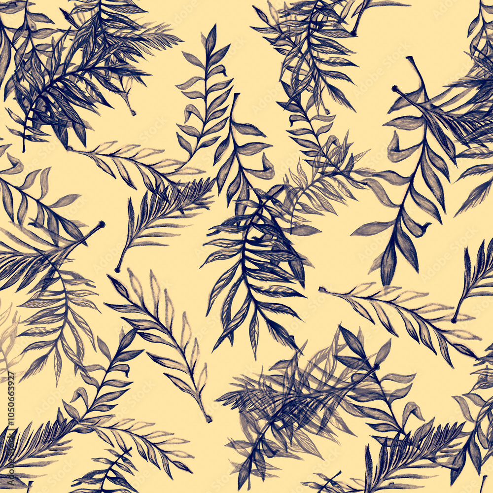 Fototapeta premium Hibiscus Tropical. Beige Palms Leaf. Blue Tropical Leaves Hibiscus. Tropical Palm Tree Background. Leaves Banana Background. Invitation Card Jungle. Jungle Brush.