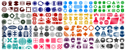 200 geometric shapes set, aesthetic contemporary line art, minimalist geometric shape decoration, elements and forms, trendy modern minimalist style design