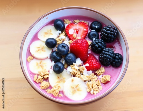 Colorful smoothie bowl with fruits photo