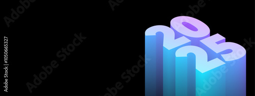 New year 2025 new year card with modern gradient style 3d realistic year number. 3D illustration. Volumetric digits 2025 at an angle, place for text for New Year's greetings, New Year co3d banner 2025