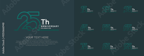 Anniversary logo set vector design, green color for celebration event