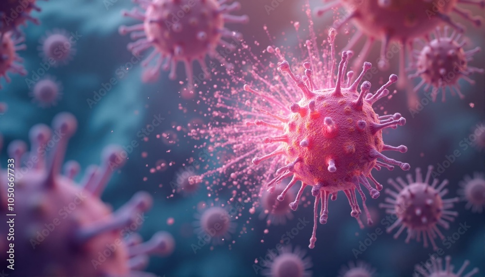 Fototapeta premium Microscopic Virus Exploding, Concept of Contagion and Pandemic Outbreak Illustration.
