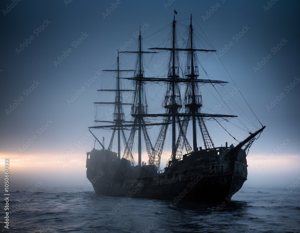 Fototapeta premium ghost ship at dusk