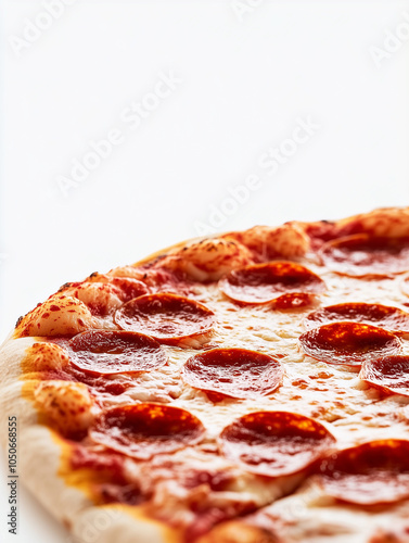 italian pizza on white background, authentic pepperoni pizza with bazil mozzarella  photo