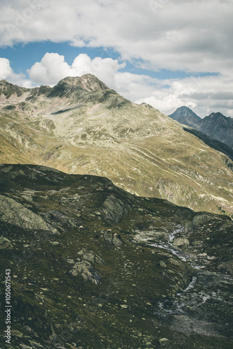 mountain landscape with blue sky and clouds