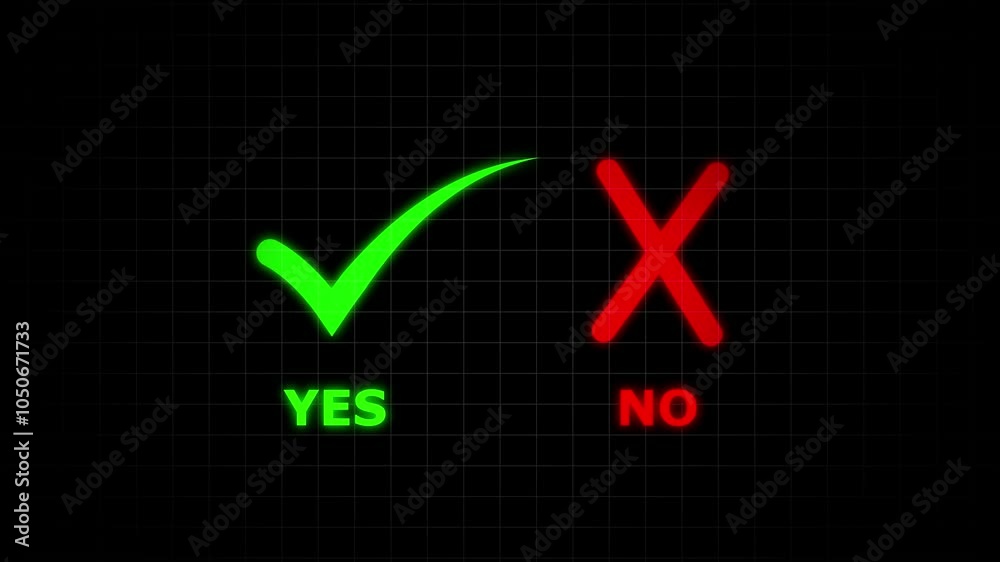 Tick or check mark and cross mark signs icon animation. False and true, right and wrong. Correct and incorrect, accept and reject. Green tick OK and red X cross. YES and NO Digital content Tick or check mark and cross mark signs icon animation. False and true, right and wrong. Correct and incorrect, accept and reject. Green tick OK and red X cross. YES and NO Digital content