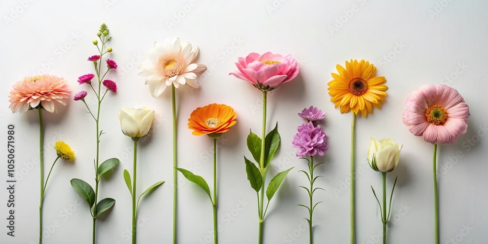 Obraz premium Minimalist Flower Set: Diverse Botanical Varieties in Linear Design for Modern Decor