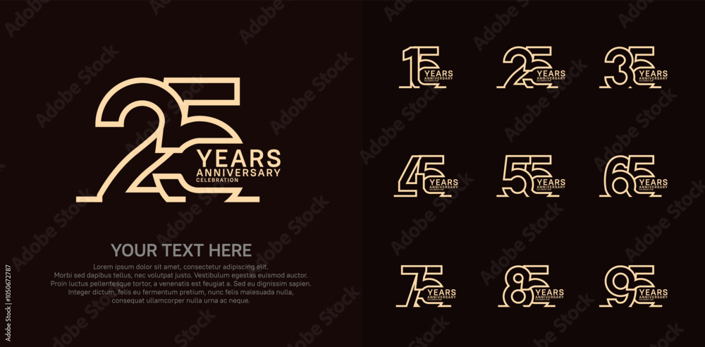 Naklejka premium Anniversary logo set vector design, brown color for celebration event