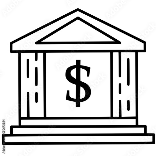 Bank Building Icon with White Background