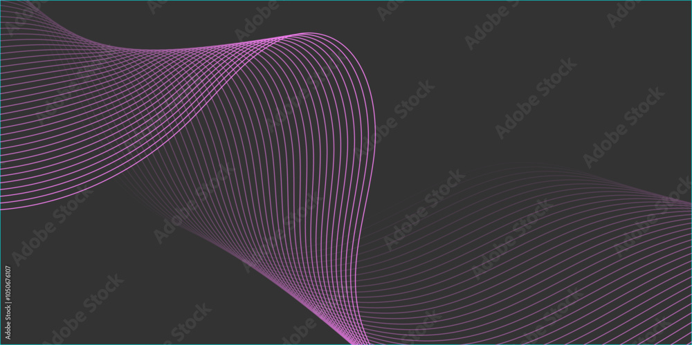 Abstract background with waves for banner. Medium banner size. Vector background with lines. Element for design isolated on black. Black and pink. Brochure Abstract background with waves for banner. Medium banner size. Vector background with lines. Element for design isolated on black. Black and pink. Brochure