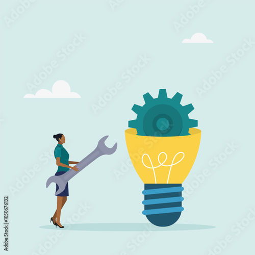 Efficiency concept. Innovation or product development, idea or solution for a business problem. Inventing or creating technology to create a new product. Vector illustration.	