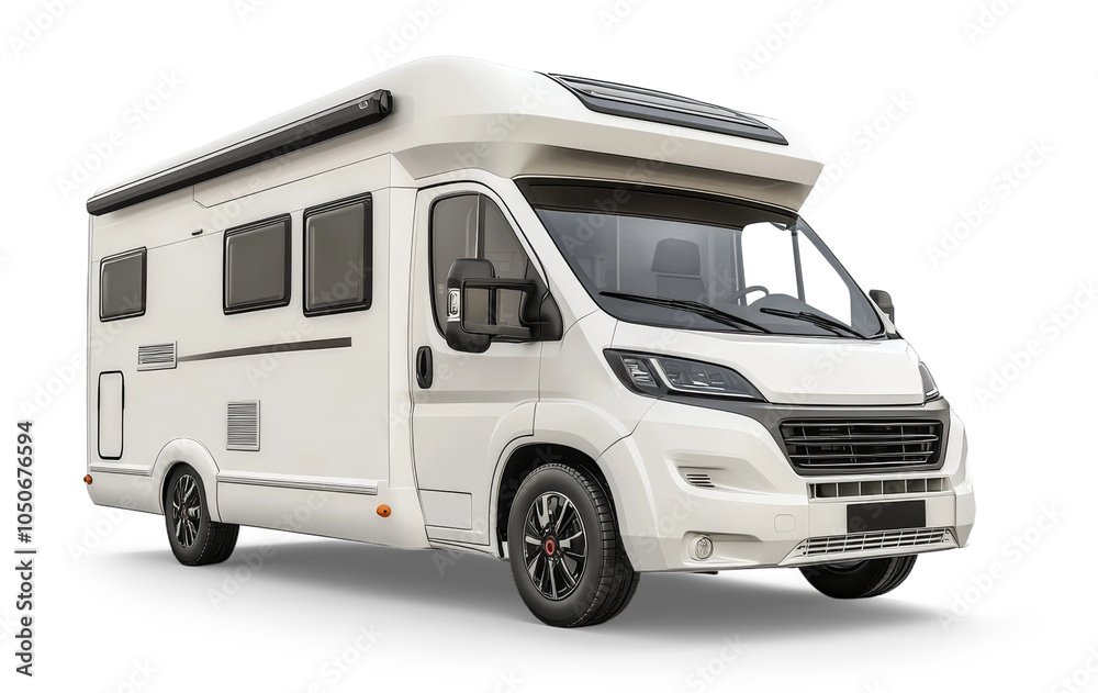 Modern white camper van isolated on transparent background promoting travel and freedom Modern white camper van isolated on transparent background promoting travel and freedom