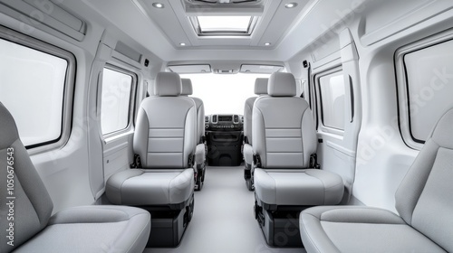 Modern minibus interior showing comfortable passenger seats and sunroof