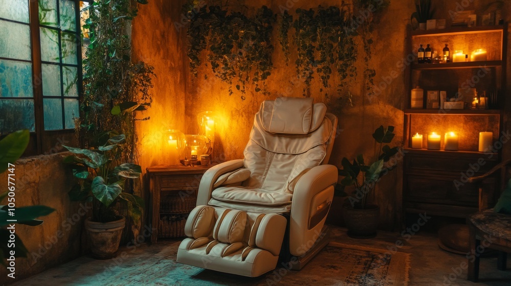 Fototapeta premium White Massage Chair In A Relaxing Spa Setting