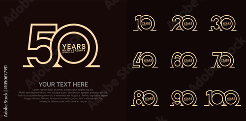 Anniversary logo set vector design, brown color for celebration event