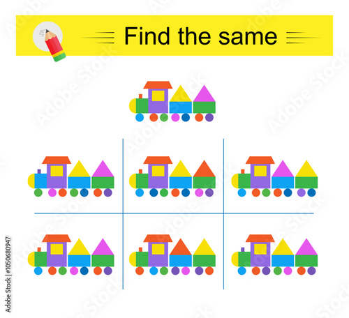 Puzzle game for kids. Attention task. Need to find the same of object.