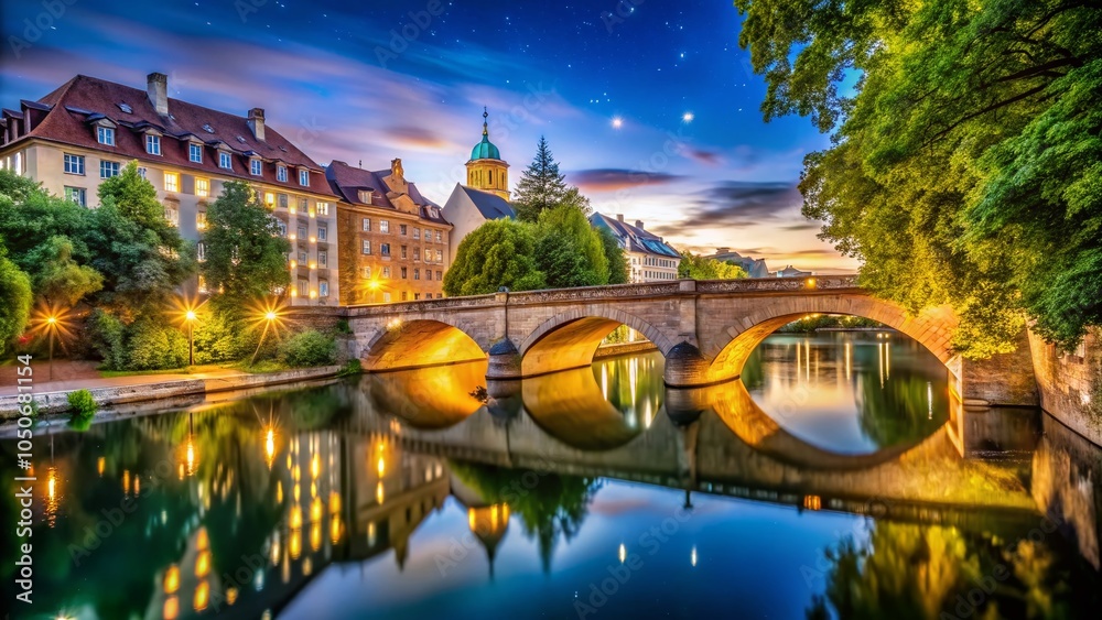 Night Photography of the Historic Old Stone Bridge in Munich, Germany - A Captivating Tourist Attraction Night Photography of the Historic Old Stone Bridge in Munich, Germany - A Captivating Tourist Attraction