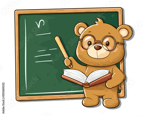vector flat style bear stands near the school board conducts a lesson on a white background .Generative AI