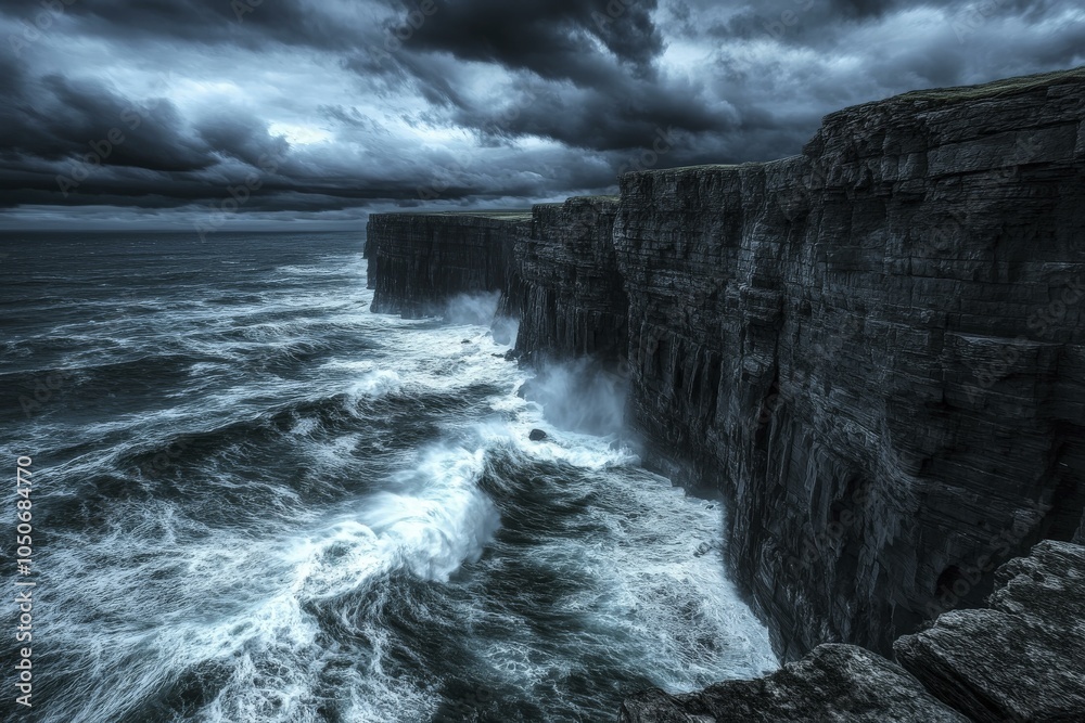 Dramatic Sea Cliffs with Powerful Waves Crashing Dramatic Sea Cliffs with Powerful Waves Crashing