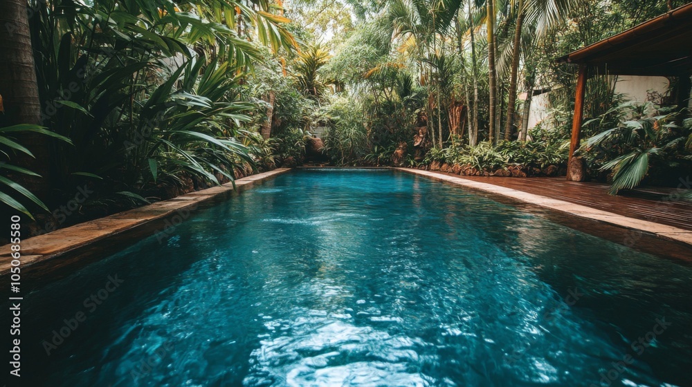 Obraz premium Tranquil Pool Surrounded by Lush Tropical Greenery