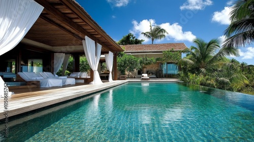 Wallpaper Mural Tranquil Poolside Oasis with Tropical Greenery Torontodigital.ca