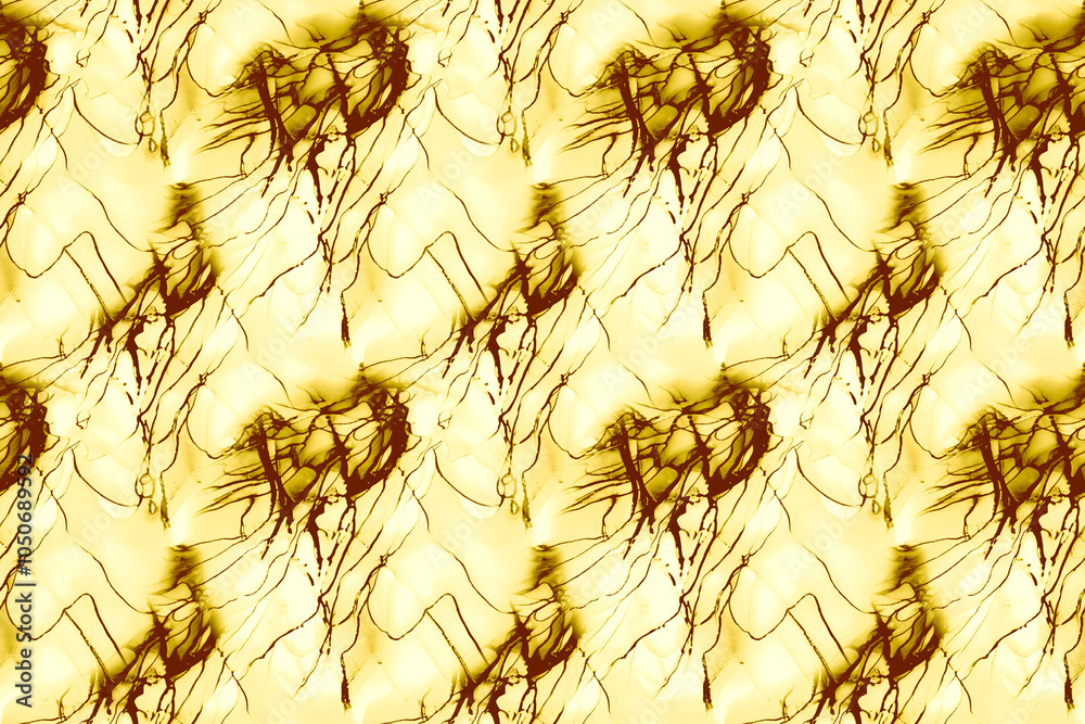 Naklejka premium Stained Glass Flower. Gold Abstraction Oil. Clouds Macro. Luxury Stained Glass Light. Metal Alcohol Ink Pattern. Unique Marble. Yellow Geometry.