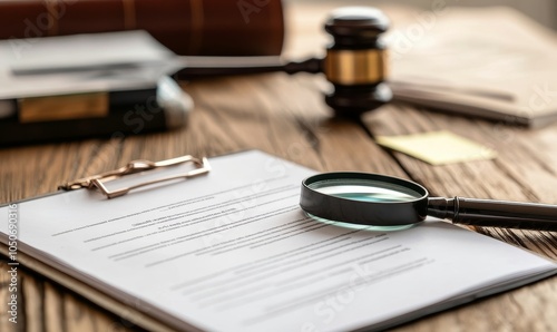 Detailed preparation for personal injury claims with notepad, pen, magnifying glass, and sticky note on a wooden desk highlighting legal documentation, Generative AI